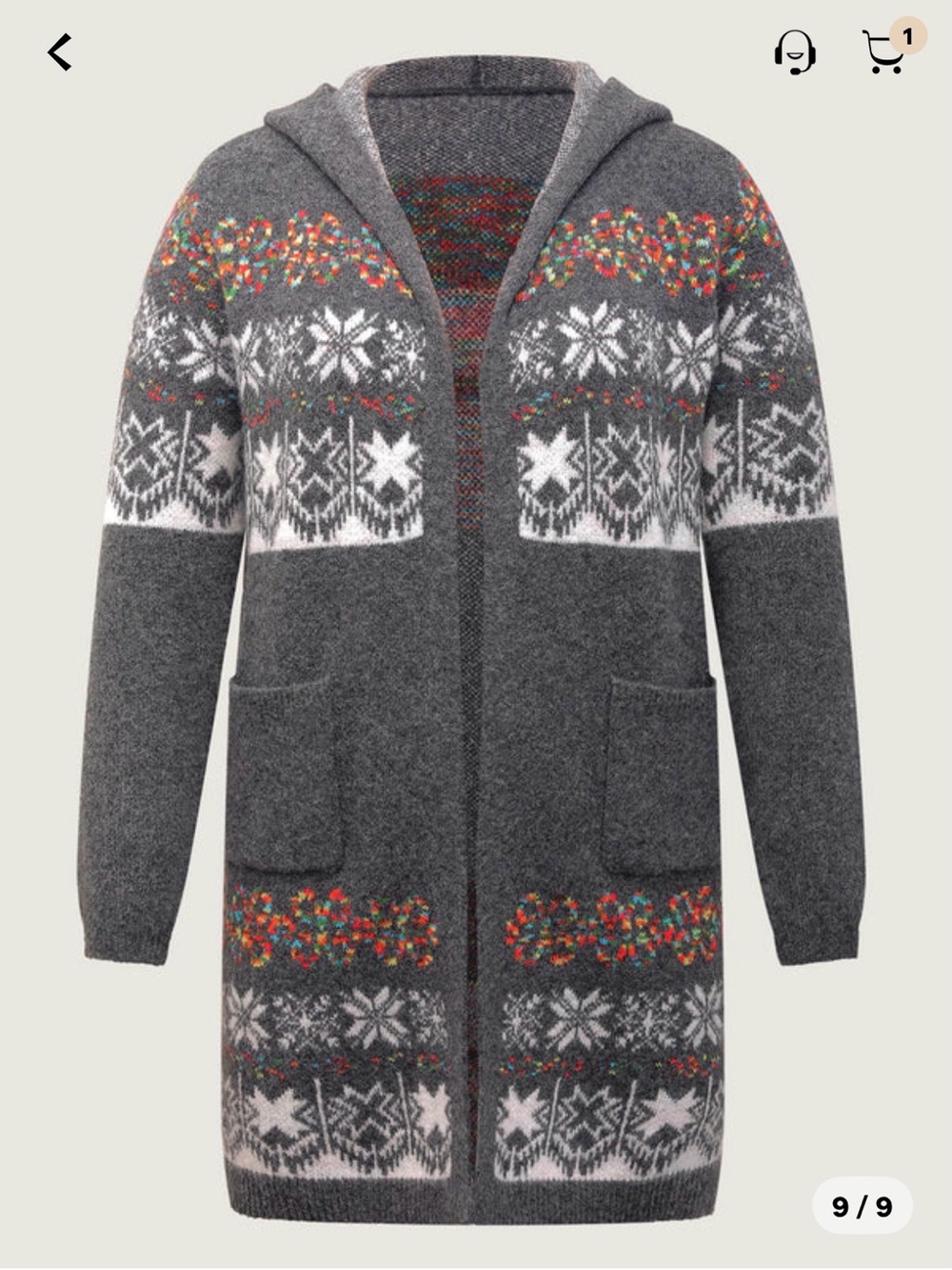 Women's Hooded Fair Isle Long Cardigan Jacket - Gray